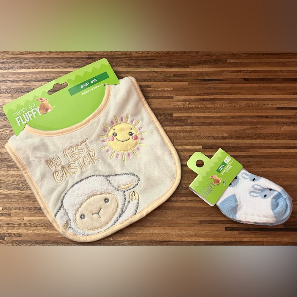 Happy Go Fluffy Baby Easter Gift Set - Bib and 2 Pairs of Socks, NWT